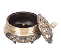 SOLUSTRE Vintage Brass Incense Burner Ornament with Lid, Elegant Tri-legged Kylin Design, for Hotel Or Library Use as A Relaxing Incense Cone Holder and Tabletop Decor