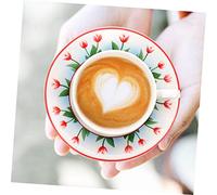 SOLUSTRE Vintage Ceramic Coffee Cup with Saucer Elegant Porcelain Tea Mug for Hot Beverages for Afternoon Tea and Home Use Red Rim Tulip Design