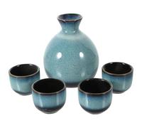 SOLUSTRE Vintage Ceramic Sake Set Blue Glaze Pot 4 Japanese Style Sake Cups Cups Traditional Home Dining Entertaining Random Color