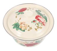 SOLUSTRE Vintage Enamel Pot with Lid Creative Soup Bowl 10.6x8.3x5.1inch Enamel Easy to Clean Simple Retro Design Home Use for Washing Rice and Food Storage