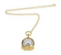 SOLUSTRE Vintage Golden Pocket Watch with Chinese Zodiac Horse Engraved Flip-top Lid, Lightweight Zinc Alloy Retro Timepiece with Quartz Movement and Chain for Birthday or Festival Gifts