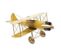 SOLUSTRE Vintage Metal Airplane Model Iron Biplane with Intricate Craftsmanship Stable Structure Decorative Aircraft Ornament for Home Office Desk Bookshelf Display Yellow Retro Airplane