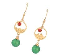 SOLUSTRE Vintage Retro Agate Bead Dangle Earrings for Women Chinese Style Natural Emerald Jewelry with Glossy Smooth Surface and Skin-friendly Accessories for Daily Wear and Special