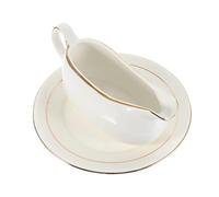 SOLUSTRE White Porcelain Gravy Boat with Tray Large Sauce Pourer for Steak Sauce and Condiments and Easy to Clean Seasoning Jar for Home Hotels and Restaurants