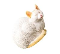SOLUSTRE White Sleeping Cat Statue Unique Cartoon Style with Fine Workmanship Garden Decoration Cat Sculpture Garden Figurine for Patio and Courtyard