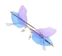 SOLUSTRE Wing Shape Rimless Sunglasses for Women, Dragonfly Wing Irregular Protection Fashion Eyewear Purple Blue Gradient Lens, Lightweight Summer Accessories