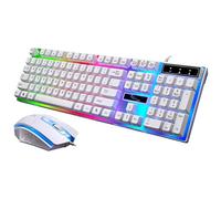 Solustre Wired Backlight Keyboard and Mouse Kit Rainbow Backlit Gaming Keyboard Usb Optical Game Mouse Sets for Working or Gaming (White)