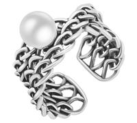 SOLUSTRE Women Adjustable Ring Statement Finger Ring Creative Metal Bead Safe to Skin Does Not Deform Light Weight for Holiday and Party Unique Vintage Multi-layer Woven Bead Geometric