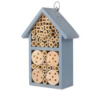 SOLUSTRE Wooden Bee House for Outdoor Gardening with Iron Hooks, Hanging Insect Nest Providing Winter Hibernation, Blue Decorative Bug Hotel Cabin for Garden Ornament and Bee Home
