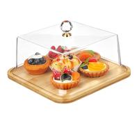 SOLUSTRE Wooden Cake Stand with Transparent Acrylic Dome Lid - Simple Design Dessert Tray for Kitchen and Party Use