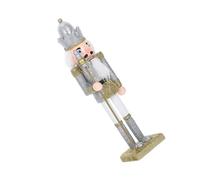 SOLUSTRE Wooden Nutcracker Craft Figurine Silver Glitter King Soldier Christmas Decoration Festive Table Centerpiece Ornament for Holiday Party Home Display