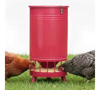 Solution4Patio 65 LB Large Chicken Feeder No-Waste, Portable Gravity Chicken Feeder Automatic, Dispenser, 16 Feeding Ports Poultry Feeder, Hen Coop (Red)