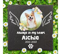 Solutra Personalised Pet Memorial Plaques, Custom Dog Memorial Plaque Pet Bereavement Gifts For Loss with Photo & Name Slate, Personalised Plaque Grave Stones (Square + Photo)