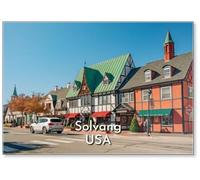 Solvang, Architecture and Street View. Popular Touristic Destination, Solvang Village in Santa Barbara County, California, Design 1, Fridge Magnet