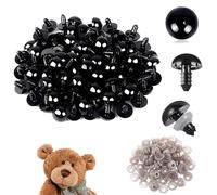 Solvayne 100-Piece 15mm Black Plastic Safety Eyes with Washers for DIY Amigurumi, Crochet Bears, and Stuffed Animal Crafts