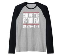 Solve The Problem 9x7+4 Brain Teaser Quiz Math Teacher Raglan Baseball Tee