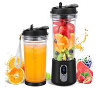 SOLVIEW Portable Blender Smoothie Maker To Go, 500 ml Smoothie Mixer with 4 Stainless Blades Crushes Ice & Fruit, USB Rechargeable Mini Smoothie Maker with Straw, Travel Lid and Brush, Black