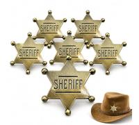 Solvind 6 Pack Hexagonal Sheriff Badges, Copper Tone Metal Western Cowboy Pin Badges, Adult Fancy Dress Costume Accessories for Themed Parties Jackets Hats Backpacks