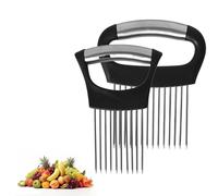 Solvio 2PCS Stainless Steel Onion Rack for Slicing, Professional Onion Slicer and Vegetable Cutter, Non-Slip Food Slicing Aid for Potatoes, Tomatoes, Meat Tenderizer, Kitchen Gadgets