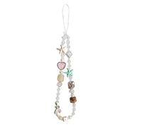 Solvio Beaded Phone Charm Strap, Cute Digital Camera Accessories Wrist Lanyard, Anti-Loss Pearl Bracelet Chain for Phone Case, Keychain, Wallet, Bag - White