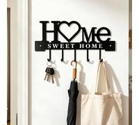Solvio Key Holder for Wall, Metal Key Hooks Wall Mounted with 5 Hooks, Sweet Home Key Hanger Rack Organizer for Entryway, Hallway and Door, Black