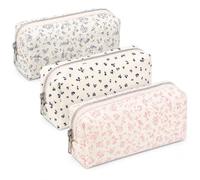 Solvio Set of 3 Floral Pencil Cases, Large Capacity Canvas Pencil Pouches for Girls, Aesthetic Stationery Organiser, Cute Multiuse Pen Bag & Portable Makeup Pouch for School, College, Office & Travel