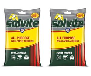 Solvite All Purpose Wallpaper Adhesive with Long-Lasting Results, Wallpaper Paste, Mixes in 20 Seconds, Hangs up to 10 Rolls, 1x185 g Sachet (Pack of 2)
