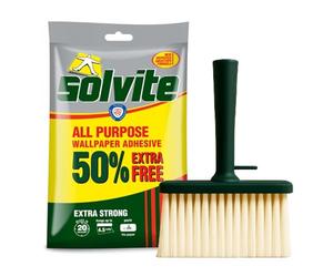 Solvite Extra Strong Wallpaper Paste Bundled With Paste Brush for Wallpapering | Ready to Use Adhesive Kit | Heavy Duty Wallpaper Glue & Pasting Brush for Repair and Decorating
