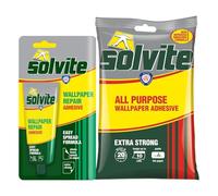 Solvite Wallpaper Repair & All-Purpose Adhesive Bundle - Easy-Spread Seam Repair Glue 56g + Extra Strong Wallpaper Paste 185g, Hangs up to 10 Rolls, Quick-Drying Professional Kit