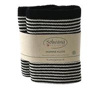 Solwang 2-Pack Striped 100% Certified Organic Cotton Danish Washcloths/Dishcloths in Garter Stitch - Made in India 10" Square (2-Pk Nature/Black Organic)