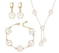 SolWonder 3 Piece Five-Leaf Clover Jewellery Set, 18K Gold-Plated Necklace Stud Earrings Bracelet for Women and Girls, Birthday, Mother's Day, Valentine's Day, Christmas Gift for Women, Standard