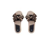 SOLY HUX Women's Bow Decor Flat Sandals Open Toe Single Band Slip on Woven Sandal Beach Vacation Sandals Leopard Brown 7.5