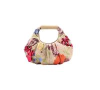 SOLY HUX Women's Floral Embroidery Sequin Vacation Handbags Mesh Magnet Elegant Party Mini Purses Top Handle Bags Khaki One Size