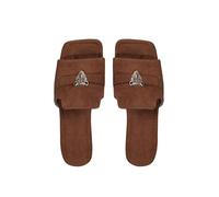 SOLY HUX Women's Leopard Head Buckle Decor Flat Sandals Square Open Toe Vintage Western Slide Shoes Brown 7.5