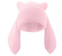 Solyinne Bunny Beanie Hats for Women Cute Rabbit Beanie Crochet Hats Winter Cap Warm Skull Cap Outdoor Ski Slouchy, Pink, One Size