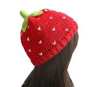 Solyinne Cute Beanie for Women Y2K Strawberry Crochet Hats Slouchy Warm Knitted Hat Headgear Accessories, Red, One Size