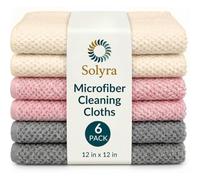 Solyra Oeko-Tex Certified Microfiber Cleaning Cloths - Non-Toxic, Safe for Family & Pets - 6 Pack Kitchen Rags for Counter - 12x12 in, Lint-Free, Absorbent Dish Towels, Dusting Cloths