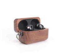 SOLYUJ Case Compatible with WF-1000XM5, Real Wood Style Case Designed for Sony Earbuds WF1000XM5 Case Cover (2023), Protective Cover with Hanging buckle for Women/Men- Walnut