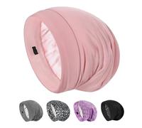 SOLZEK Mulberry Silk Bonnet for Sleeping Hair Wrap Men Women Curly Adjustable Night Cap for Natural Hair Anti Frizz Stay on, Pink, One Size