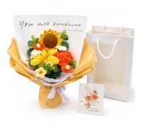 SOLZEVANAS Crochet Flower Bouquet with Gift Bag and Card, Handmade Knitted Sunflower Bouquet, Artificial Flowers Gift for Women, Mum, Birthday, Anniversary, Wedding, Valentine’s Day, Home Decor