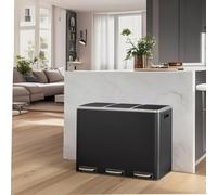 Somagic 3-Compartment Kitchen Rubbish Bin, 3 X 18 L, For Recycling And Waste, Lids, Pedals, Inner Buckets, Steel, Soft Close, Black