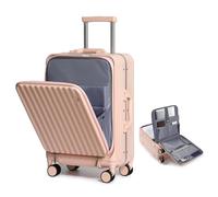 Somago Carry on Luggage Front Open 22x14x9 Airline Approved Lightweight Suitcase with Cup Holder and USB Port Aluminum Frame Polycarbonate Spinner Hard Suitcase with TSA Lock, Pink, Carry-On 20-Inch
