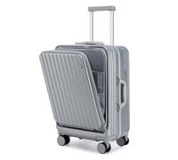 Somago Carry on Luggage Front Open 22x14x9 Airline Approved Lightweight Suitcase with Cup Holder and USB Port Aluminum Frame Polycarbonate Spinner Hard Suitcase with TSA Lock, Silver, Carry-On 20-Inch