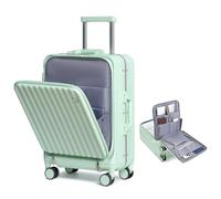Somago Carry on Luggage Front Open 22x14x9 Airline Approved Lightweight Suitcase with Cup Holder and USB Port Aluminum Frame Polycarbonate Spinner Hard Suitcase with TSA Lock, Lime, Carry-On 20-Inch