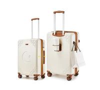 Somago Expandable Luggage Suitcase with Cup Holder Lightweight Suitcases with Shock-absorbing Brake Spinner Wheels Hardshell TSA Lock (Toffee Brown, Expandable 20 Inch), White, Expandable 2-Piece Set