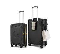 Somago Expandable Luggage Suitcase with Cup Holder Lightweight Suitcases with Shock-absorbing Brake Spinner Wheels Hardshell TSA Lock, Black, Expandable 2-Piece Set(20/24), Expandable Luggage Suitcase