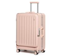 Somago Lightweight Suitcase with Cup Holder and USB Port Aluminum Frame Polycarbonate Spinner Hard Suitcase with TSA Lock, Pink, 24 Inch Checked Luggage, 20 Inch Carry on Luggage Aluminum Frame Front