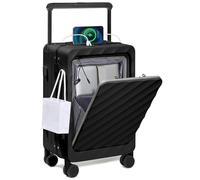 Somago Traveling Luggage Wide Handle Carry On Suitcase 20 Inch 22x14x9 Aluminum Framed PC Hardside Business Travel Baggage with 4 Wheels USB Charging Port Updated Version, Classic Black, 20"