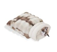 SOMAHE Cat Sleeping Bags for Indoor Cats Self Warming Cat Bed Fits up to 15 lbs Pets Soft Plush Warm Bed 360° Wrap Bag Washable Comfortable Pet Sleeping Bed 21" × 17" Coffee White