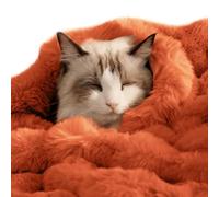 SOMAHE Self-Warming Cat Blanket for Indoor Cats & Small Dogs, Dual-Side Sherpa Plush Throw, Anti-Static Shared Couch Mat for Crate & Travel, Machine Washable No Shrink, 28x22 Inch Orange